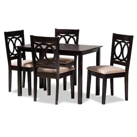 Baxton Studio Lenoir Sand Upholstered Espresso Finished Wood 5-Piece Dining Set 153-9399-8026